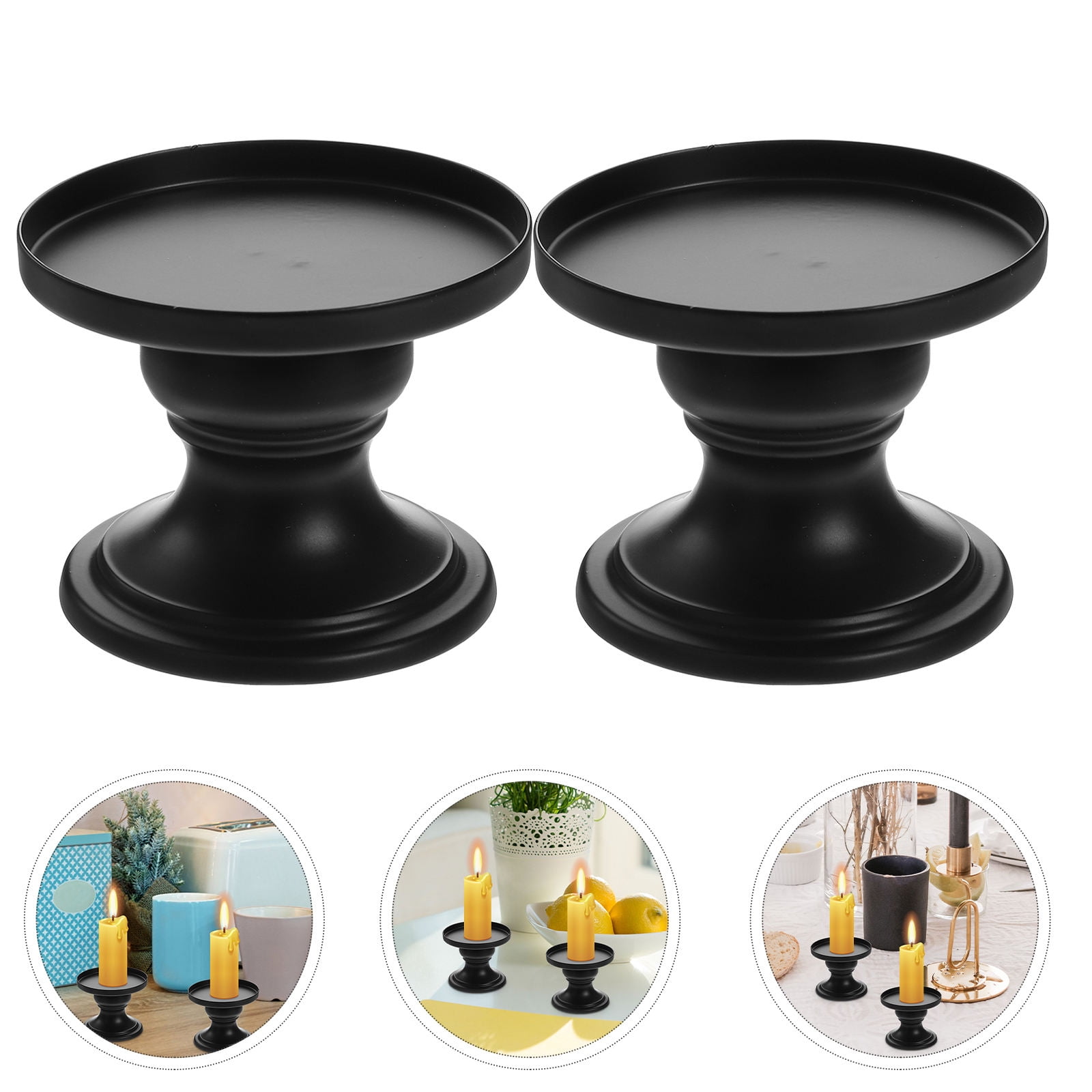 LOLIPPYY 2Pcs Black Metal Pillar Candle Holders Candlestick Holders for