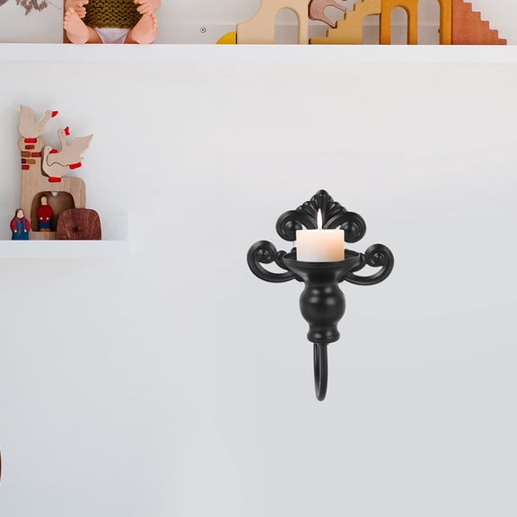 LOLIPPYY 2Pcs Black Metal Wall Candle Holder Vintage Style Tea Light Sconce for Bedroom Decor