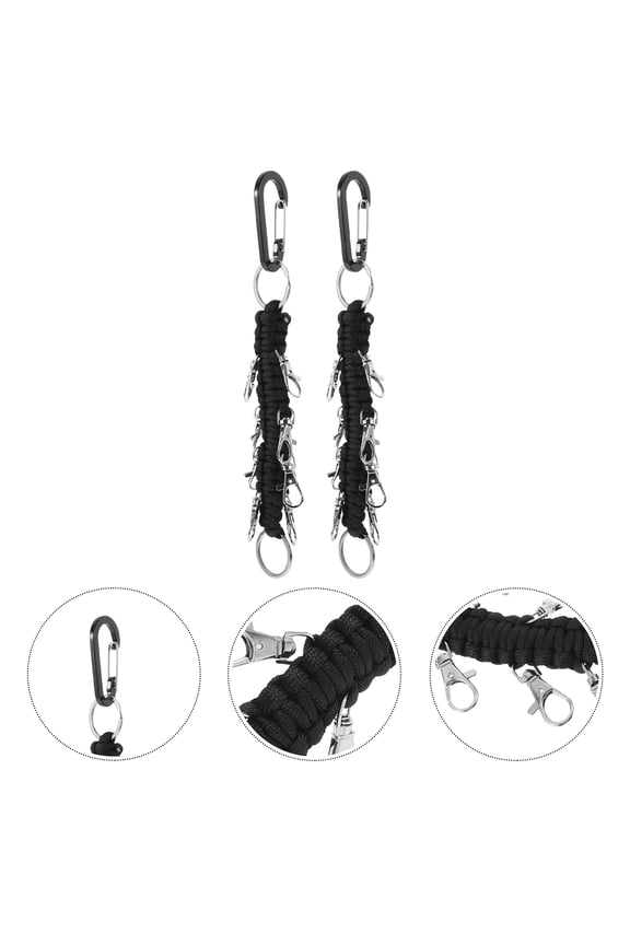 2Pcs Black Paracord Key Holder with High Strength Carabiner and Multi Functional Use