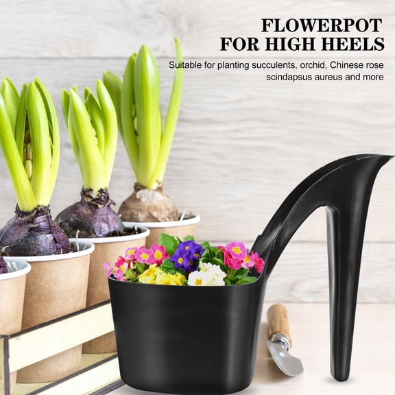 LOLIPPYY Set of 2 Black Plastic Plant Pots with Stylish High Heel Shape, Perfect for , Small Plants, and Storage