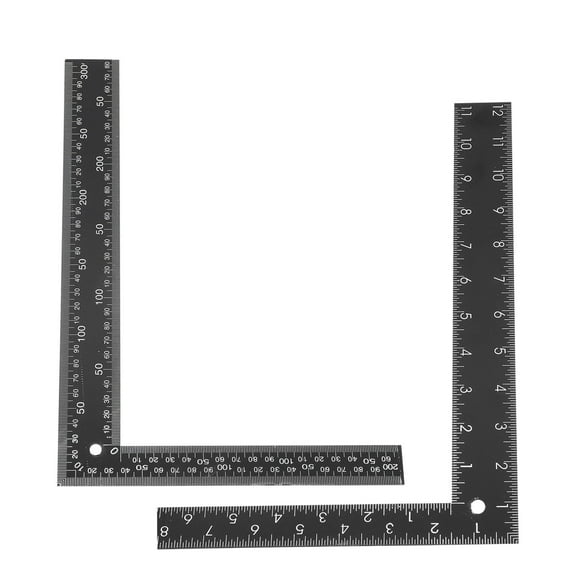 LOLIPPYY Set of 2 Black Steel L-Shaped Carpenter Rulers Ergonomic Angle Measuring Tools for Woodworking and Drawing