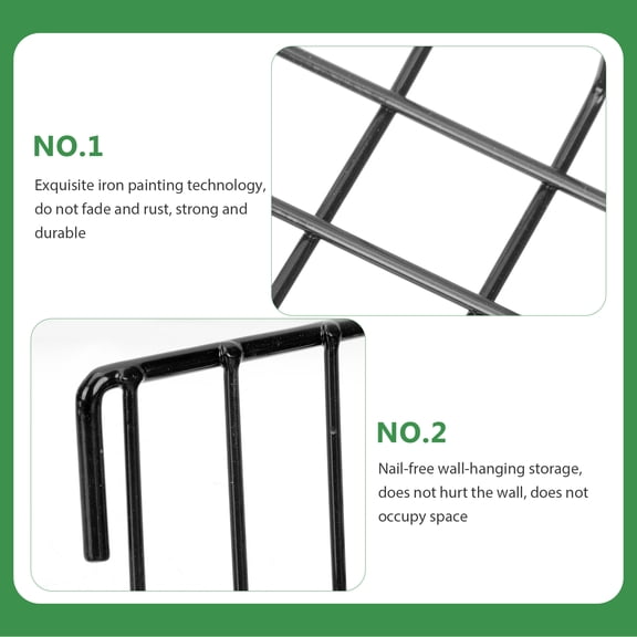 LOLIPPYY 2Pcs Black Wire Storage Basket Rack Grid Panel Organizer Nail Free Wall Mounted for Kitchen