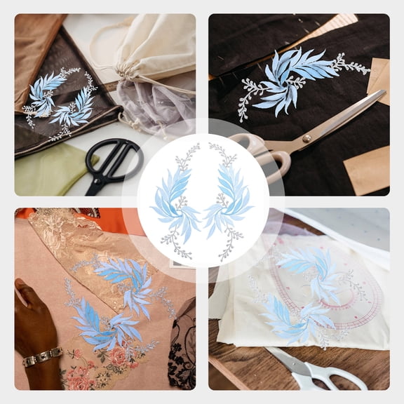 LOLIPPYY 2Pcs Blue Embroidered Leaf Patches for Iron on Or Sewing Clothes Decoration and Mending
