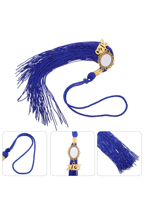 2Pcs Blue Graduation Tassel Charm for Cap Decoration Featuring DIY Photo Memorial Pendant