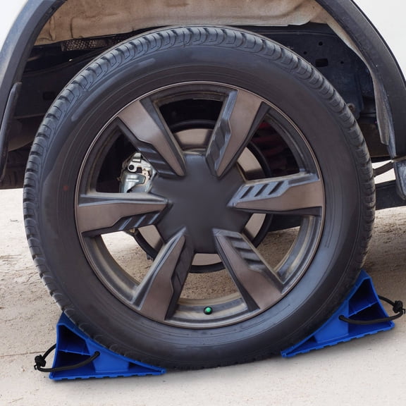 LOLIPPYY 2Pcs Blue Heavy Duty Vehicle Wheel Chocks Easy Use Tire Blocks for Cars Trucks Trailers