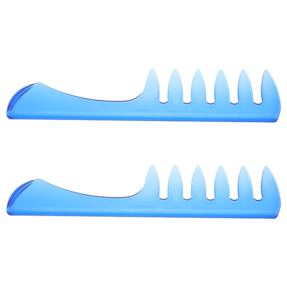 LOLIPPYY 2Pcs Blue Plastic Wide Tooth Styling Comb Retro Design for Men Hair Salon Use
