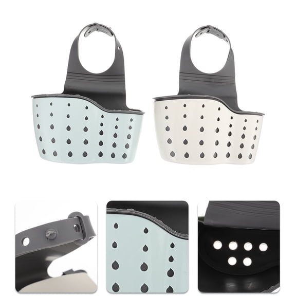 LOLIPPYY 2-Pack Triangular Sink Basket with Adjustable Kitchen Drain Shelf and Sponge Storage Rack