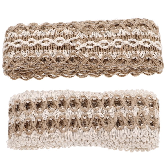 LOLIPPYY 2-Pack Boho Burlap Ribbon Lace Trim for Crafts, Sewing, Fashion Accessories and Home Decor