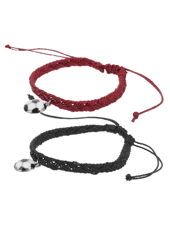 2Pcs Braided Bracelet Soccer Jewelry Wax String Sports Bracelets Everyday Use for Fan Gear