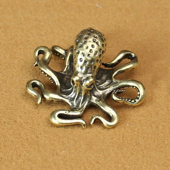 LOLIPPYY 2Pcs Brass Octopus Sculpture Set Vintage Golden Animal Statue Indoor Desktop Decorative Figurines