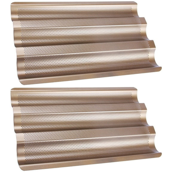 LOLIPPYY 2Pcs Bread Baking Tray in Rose Plated Gold with Perforated Slots for French Bread