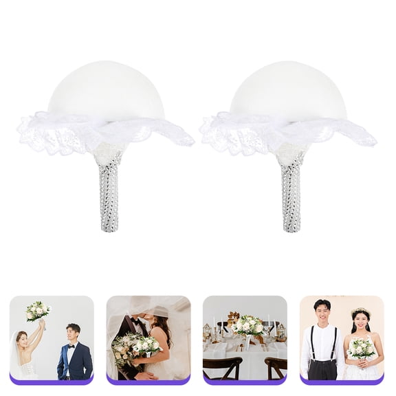 LOLIPPYY 2-Pack White Bridal Flower Bouquet Holders Decorative Handles for Wedding Arrangements and Floral Designs