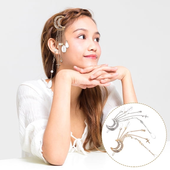 LOLIPPYY 2Pcs Bridal Hairpin Rhinestone Tassel Hair Clips Decorative Hair Jewels for Romantic Events
