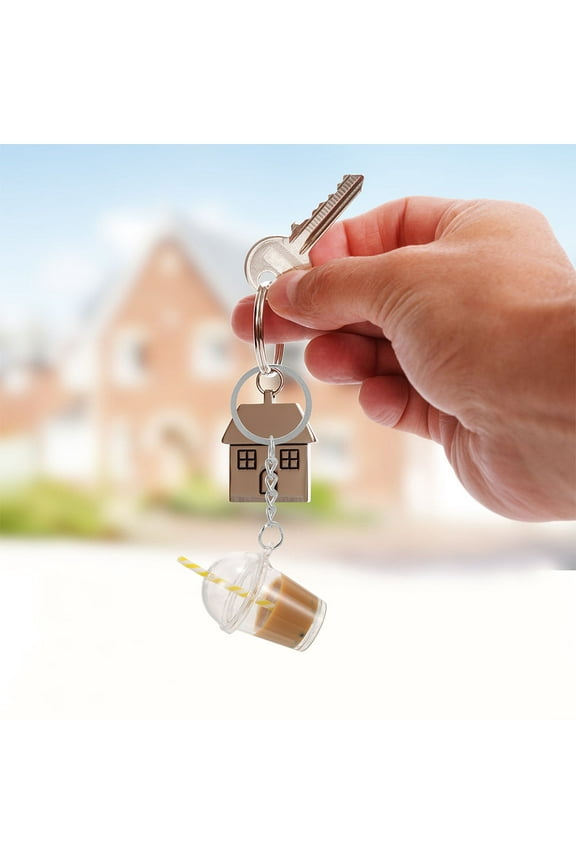 2Pcs Bubble Tea Keychain Chocolate Color Cute Pendant Portable Keyring for Keys