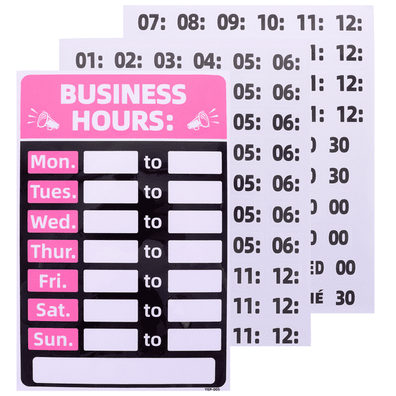 LOLIPPYY 2Pcs Business Hours Sticker Pvc Pink Sign for Store Restaurant Bar