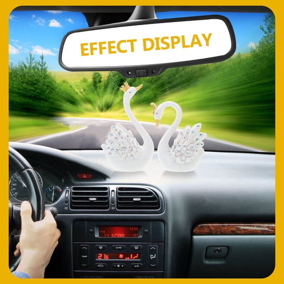 LOLIPPYY 2-Pack White Swan Dashboard Ornament for Car Center Console Decoration