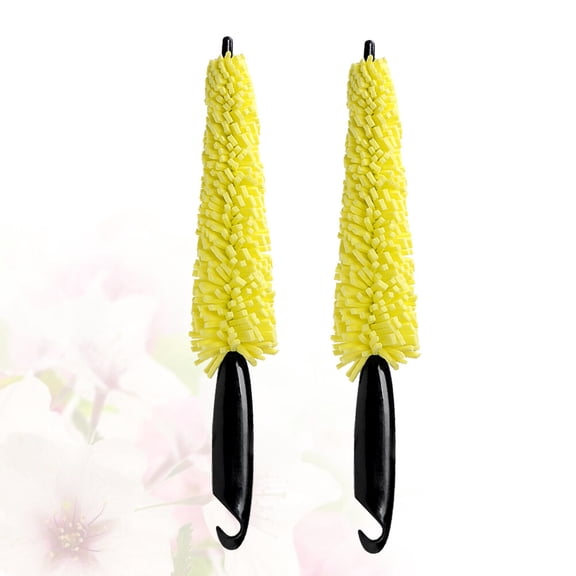 LOLIPPYY 2Pcs Car Rim Brush with Plastic Handle for Wheel Cleaning Yellow Car Tool