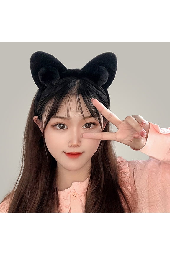 2Pcs Cat Ears Hard Hairband Black Skin Friendly Hair Hoop for Home and Costume Use