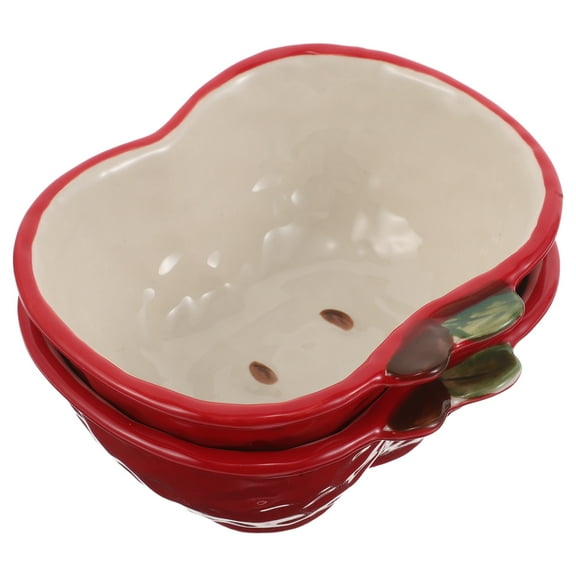 LOLIPPYY 2Pcs Ceramic Apple Fruit Bowls Versatile Dining Plates for Home Kitchen Use Red