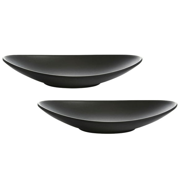 LOLIPPYY 2Pcs Ceramic Sushi Plate Set Black Rectangular Food Serving Minimalist Family Kitchen Use