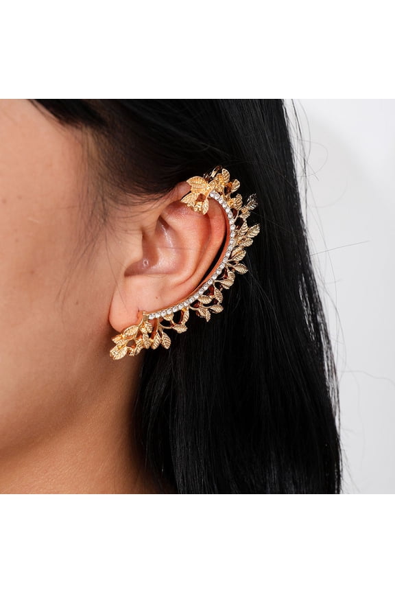 2Pcs Chic Sparkly Leaf Climber Ear Bone Clip Fresh Stylish Ear Jewelry