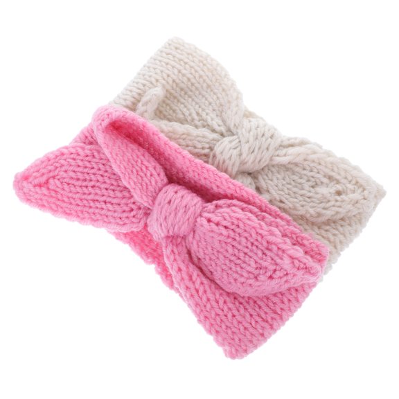 LOLIPPYY Infant Bow Headband Knitted Material 2Pcs Pink Beige Headdress for Various Occasions