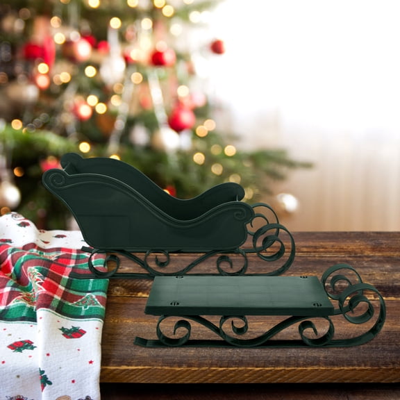 LOLIPPYY 2Pcs Christmas Green Sleigh Decoration with Skiing Board for Festive Holiday Scenes