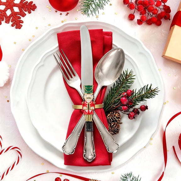 LOLIPPYY 2-Pack Christmas Nutcracker Napkin Decorative Buckles for Holiday Party and Banquet Table Settings