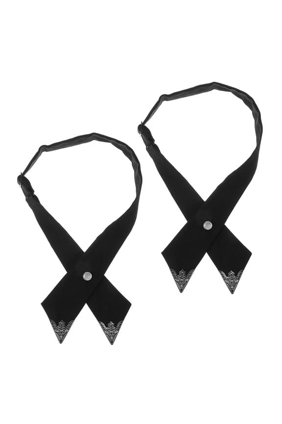 2Pcs Classic Black Fabric Cross Bow Ties for Work Uniform and Formal Wear