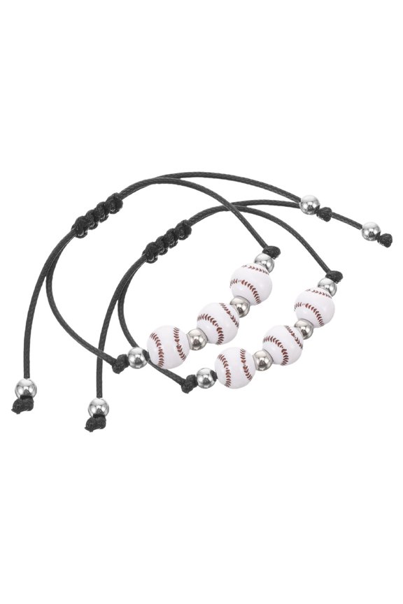 2Pcs Comfortable Baseball Charm Bracelets with Adjustable String Suitable for Sports Party Favors