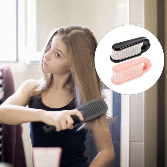 LOLIPPYY 2Pcs Compact Folding Hair Detangling Comb Brush with Flexible Bristles Black