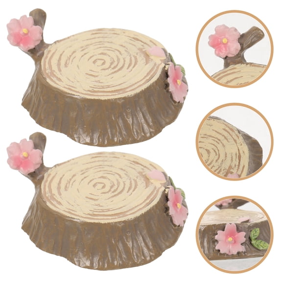 LOLIPPYY 2Pcs Compact Resin Tree Stump Ornament for Desktop Fairy and Garden Decor