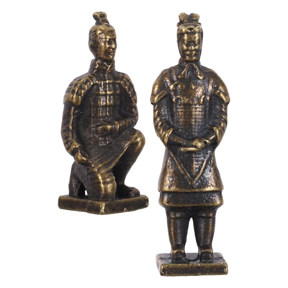 LOLIPPYY 2Pcs Copper Alloy Chinese Warrior Figurines Desk Decoration Dark Brown Ancient Statue Art