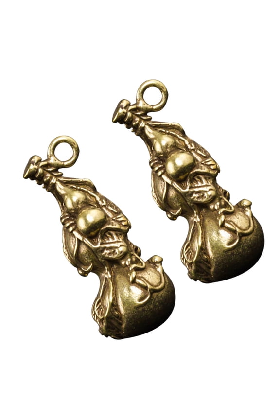 2Pcs Copper Gourd Key Pendant Golden Keyring for Outdoor Carry and Home