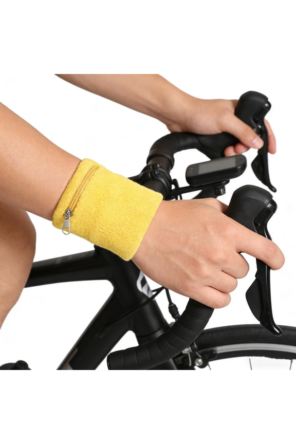 2Pcs Cotton Sweatband Wrist Wallet with Zipper Pocket for Sports Running Hiking Gym Storage