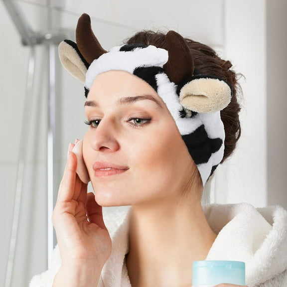 LOLIPPYY 2-Pack Cow Pattern Facial Headbands for Skincare, Makeup, Spa, and Hair Tying Routine