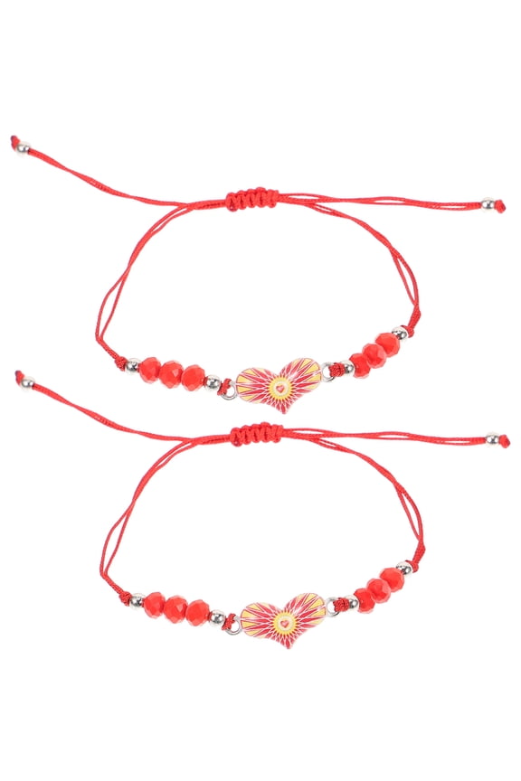 2Pcs Woven Evil Eye Bracelets Red Beaded Adjustable Wrist Accessories for Decor