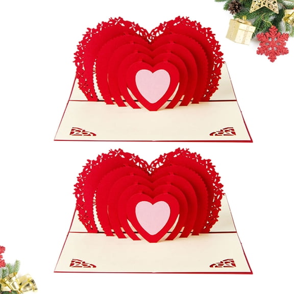 LOLIPPYY 2Pcs Creative Red Wedding Invitation Cards with Carved 3D Heart Pattern Romantic Paper Greeting