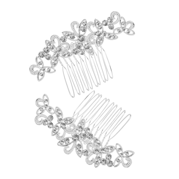 LOLIPPYY 2Pcs Crystal Rhinestone Bridal Hair Accessories Silver Flower Combs for Wedding Hairstyles