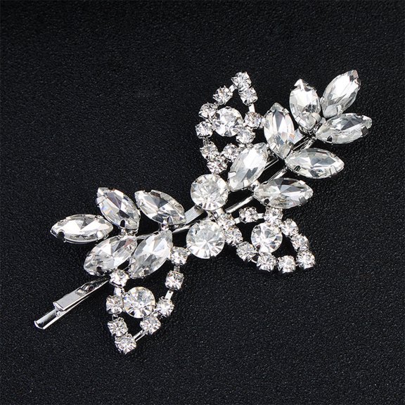 LOLIPPYY 2Pcs Crystal Rhinestone Hair Clips White Floral Leaf Bridal Hairpins for Wedding Hair Decor