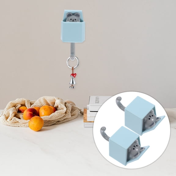 LOLIPPYY 2Pcs Cute Adhesive Hooks Sky Blue ABS Self Adhesive for Entrance Hall