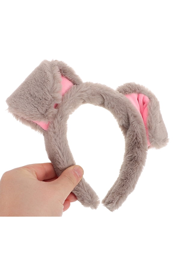2Pcs Cute Plush Grey Dog Ears Headband for Costume Accessory