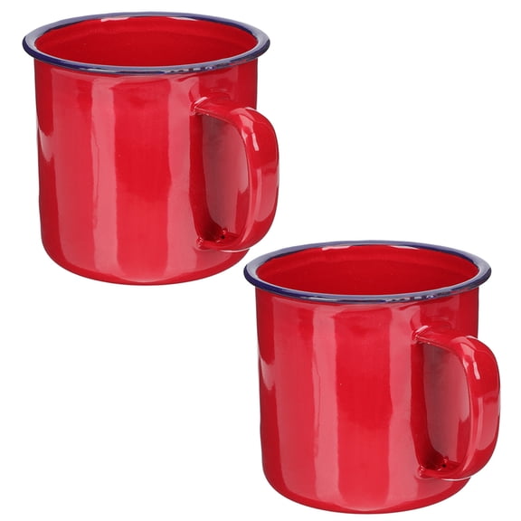 LOLIPPYY Set of 2 Dark Red Enamel Mugs, Multipurpose Coffee Tea Cups with Comfortable Handle for Home and Outdoor Use