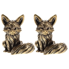 LOLIPPYY 2Pcs Solid Brass Fox Figurines Vintage Golden Animal Sculpture for Home and Office Decor