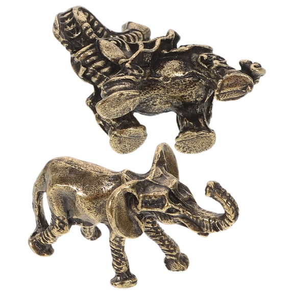 LOLIPPYY Set of 2 Golden Brass Elephant Figurines Feng Shui Statues for Home, Office, Desk Display, Lucky Elephant Mascots