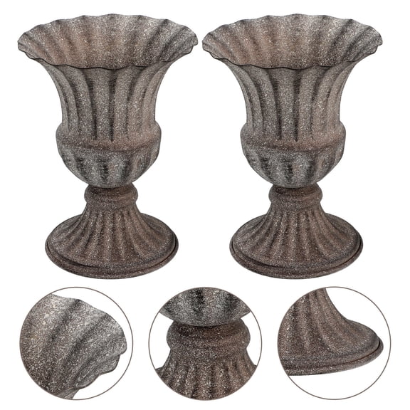 LOLIPPYY 2Pcs Decorative Iron Cemetery Vase Dark Grey for Memorial Flower Arrangement and Lawn Use