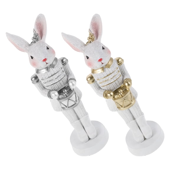 LOLIPPYY 2-Pack Decorative Resin Bunny Nutcracker Figurines Easter Holiday Assorted Color Spring Home Decor
