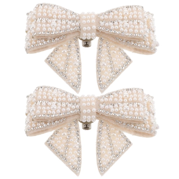 LOLIPPYY Beige Shoe Clips Rhinestones Bow Embellishments for Weddings Parties