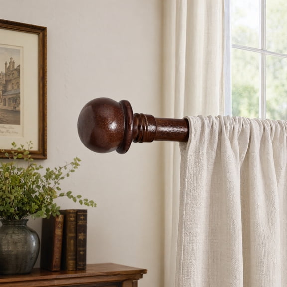 LOLIPPYY 2-Pack Decorative Wooden Curtain Rod Finials End Caps in Coffee Brown for Home Window Treatments