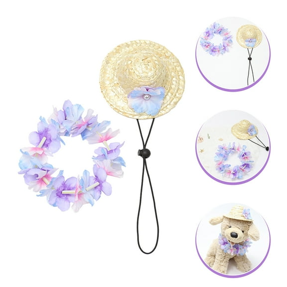 LOLIPPYY 2Pcs Dog Accessories Straw Hat Photography Props Outdoor Walking